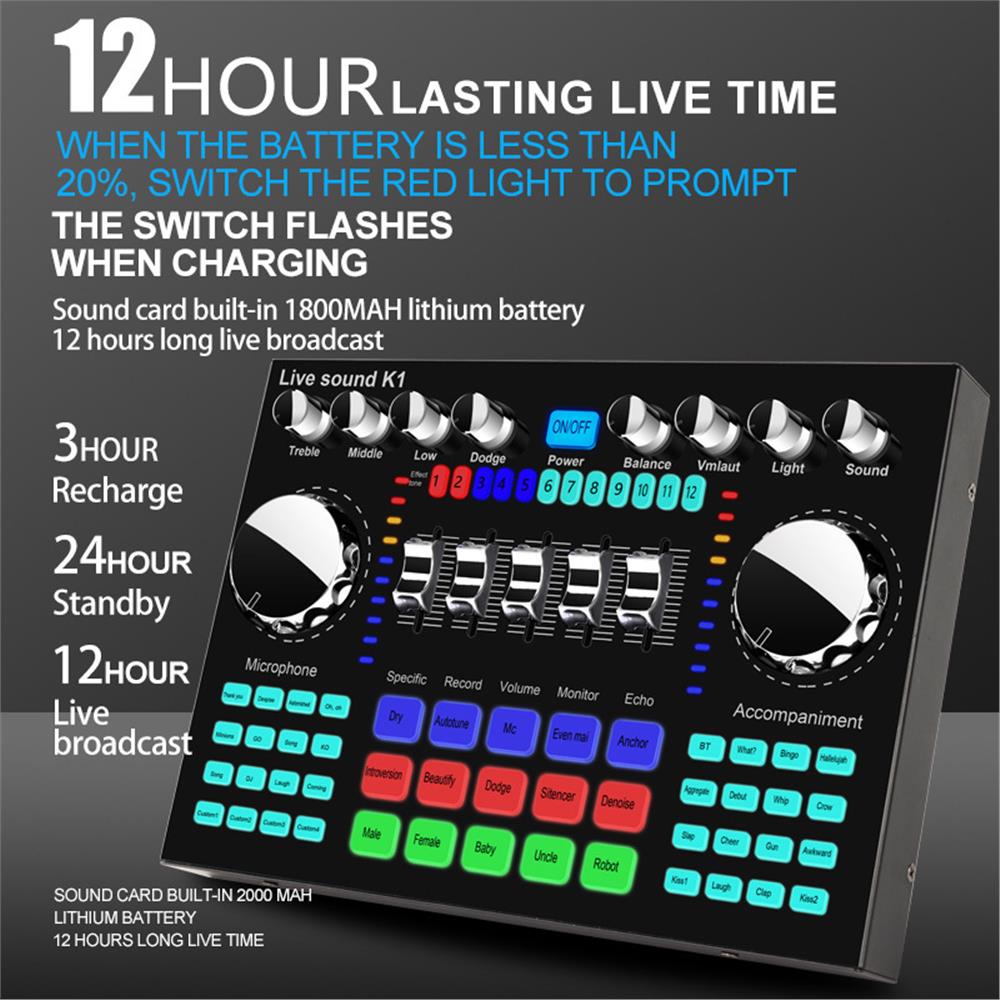 K1 Audio Mixer Live Sound Card - đánh giá và giá Audio Music Voice Changer